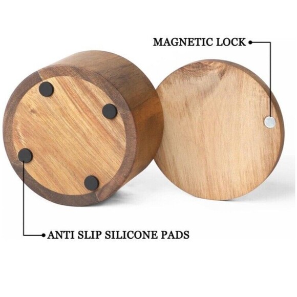 Acacia Wood Salt or Spice Box with Swivel Cover Perfect for Keeping Table Salt - Picture 4 of 5